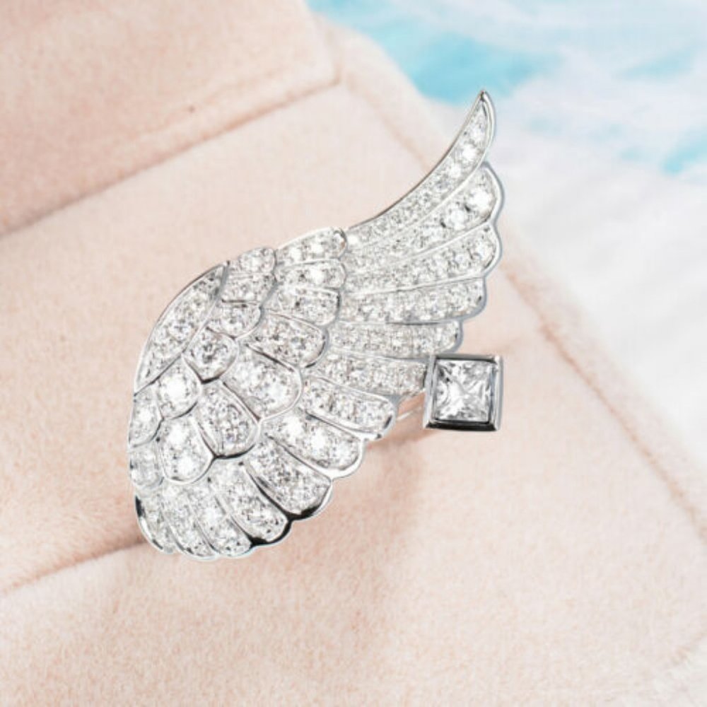 Feather 925  Silver  White Sapphire Ring - Picture 7 of 10